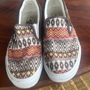 Vans Classic Slip On Fair Isle Brown Canvas Casual Shoes Womens 9.5